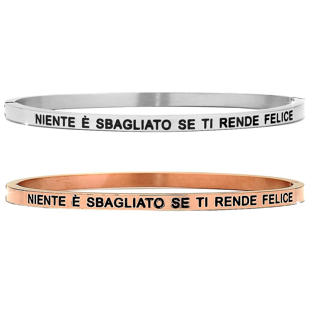 Bracciale rigido in acciaio inossidabile con incisione - "Niente è sbagliato se ti rende felice" -Beloved_gioielli