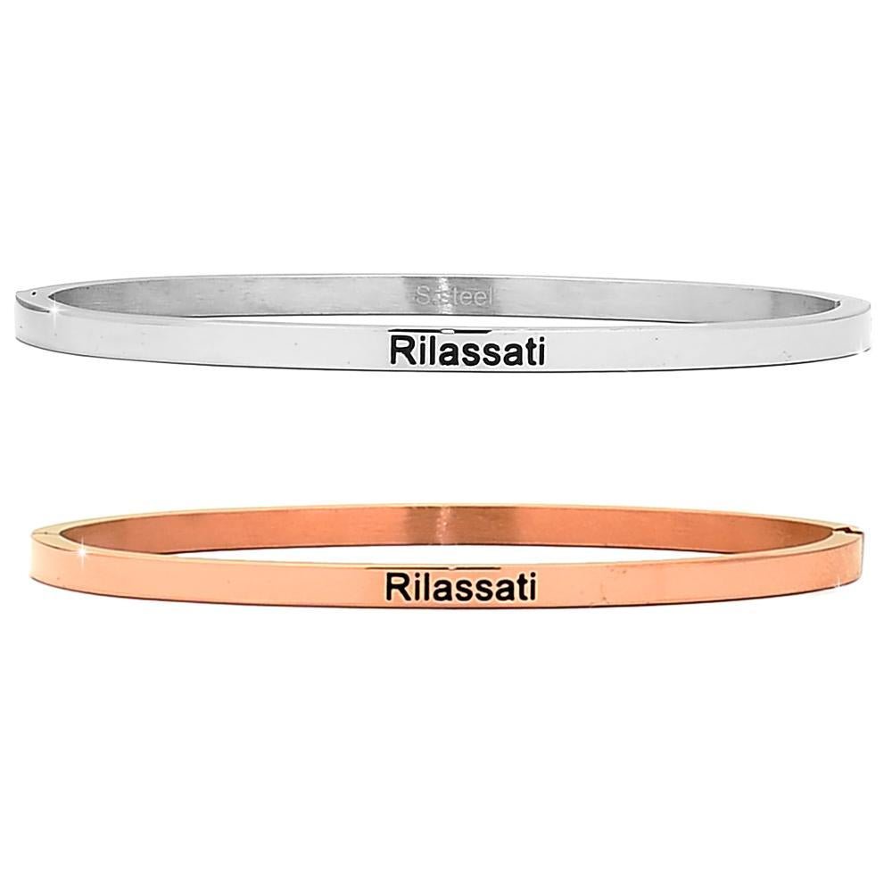 Bracciale rigido in acciaio inossidabile con incisione - "Rilassati" -Beloved_gioielli