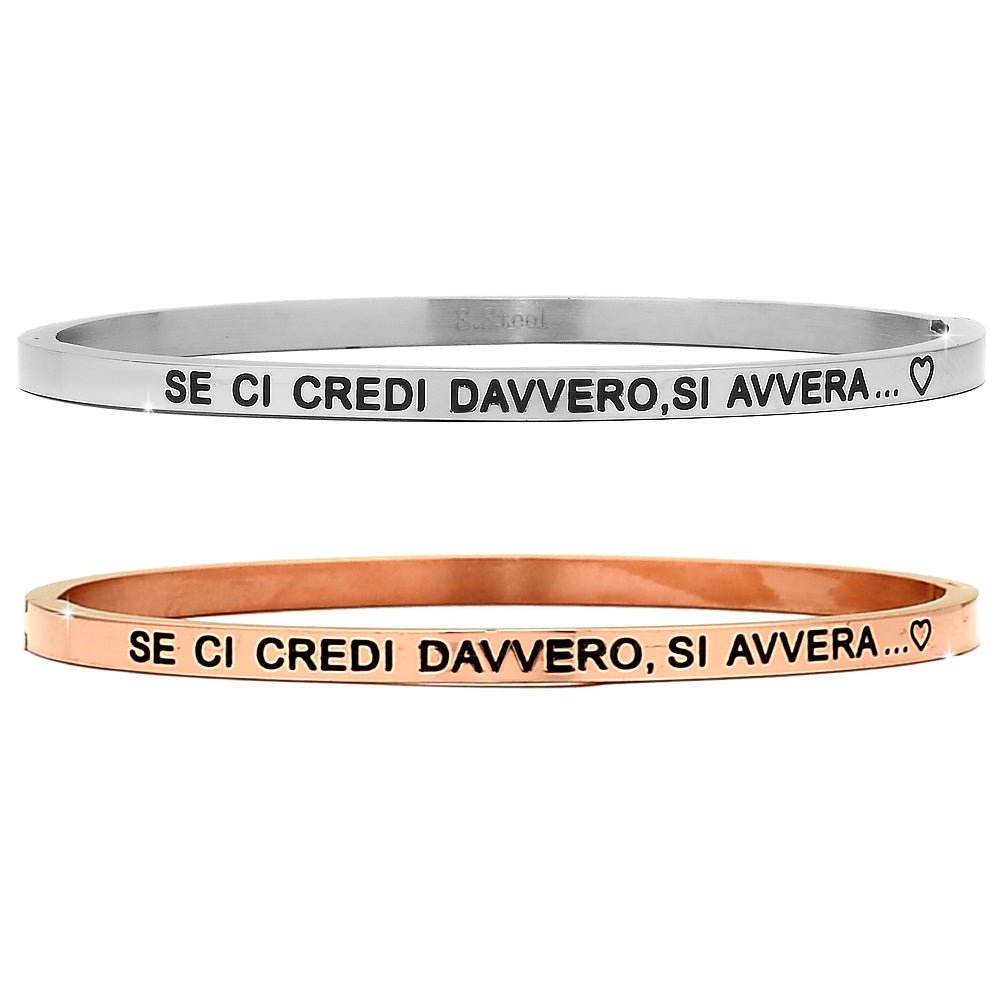 Bracciale rigido in acciaio inossidabile con incisione - "Se ci credi davvero si avvera" -Beloved_gioielli