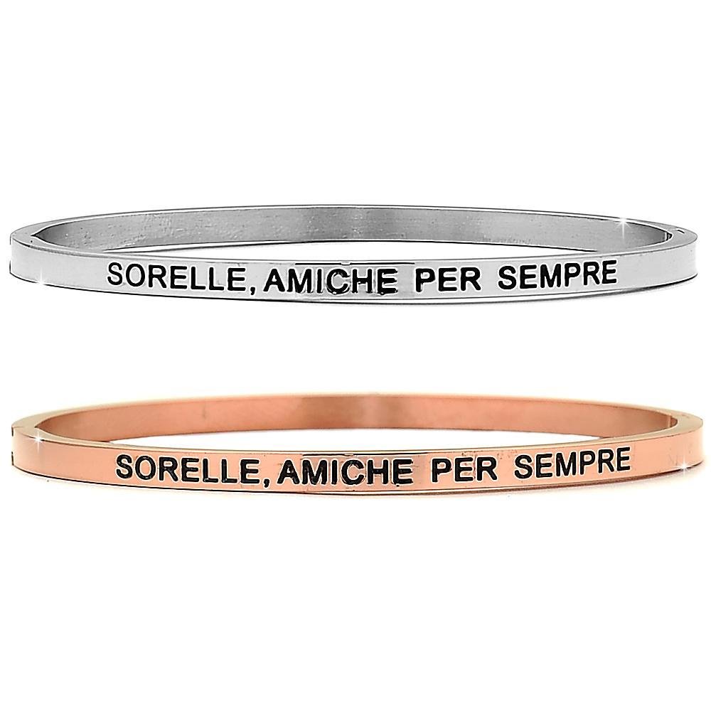 Bracciale rigido in acciaio inossidabile con incisione - Sorelle amiche  per sempre