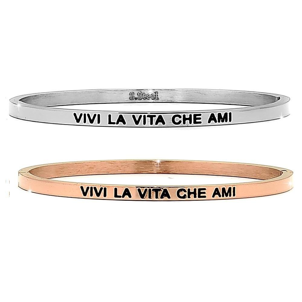 Bracciale rigido in acciaio inossidabile con incisione - "Vivi la vita che ami" -Beloved_gioielli