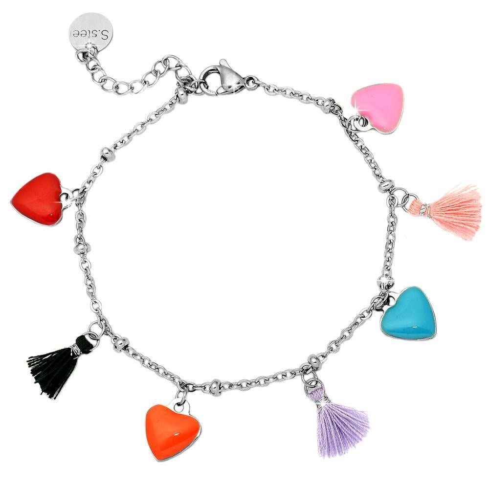 Bracciale SUMMER VIBES con charm smaltati e nappine - Cuori -Beloved_gioielli