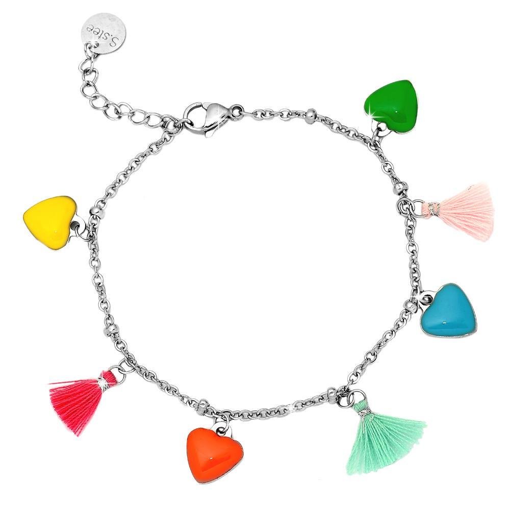 Bracciale SUMMER VIBES con charm smaltati e nappine - Cuori -Beloved_gioielli