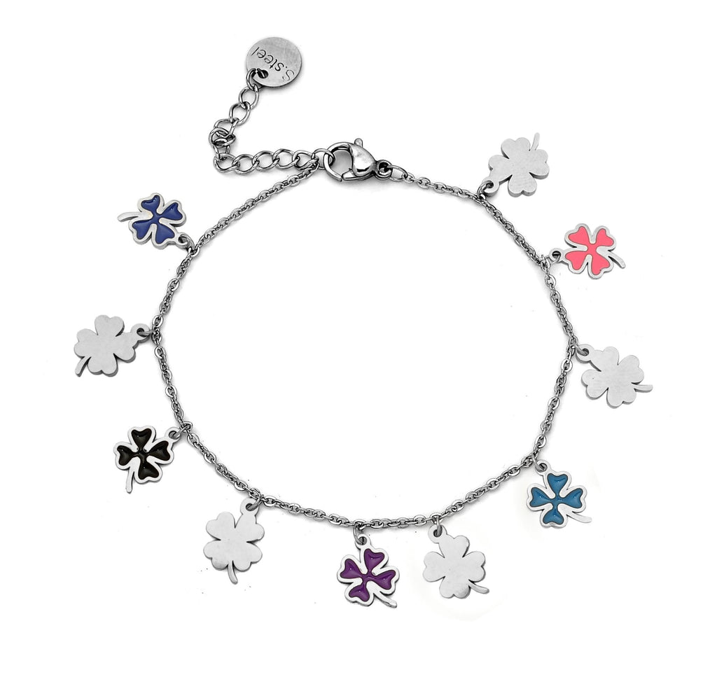 Bracciale SUMMER VIBES con charm smaltati Silver - Quadrifogli -Beloved_gioielli