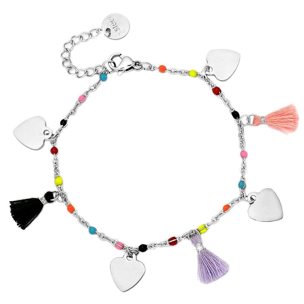 Bracciale SUMMER VIBES con nappine e Cuori - Silver -Beloved_gioielli