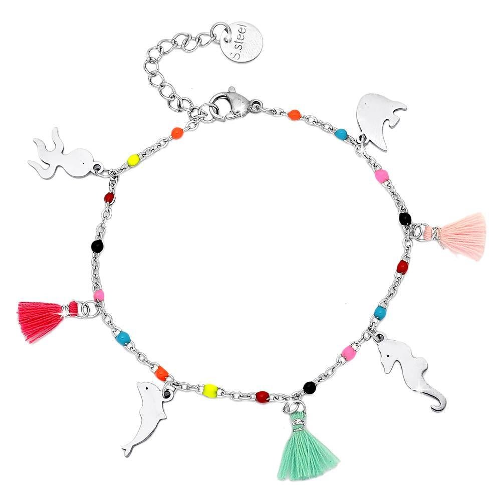 Bracciale SUMMER VIBES con nappine e Soggetti Marini - Silver -Beloved_gioielli