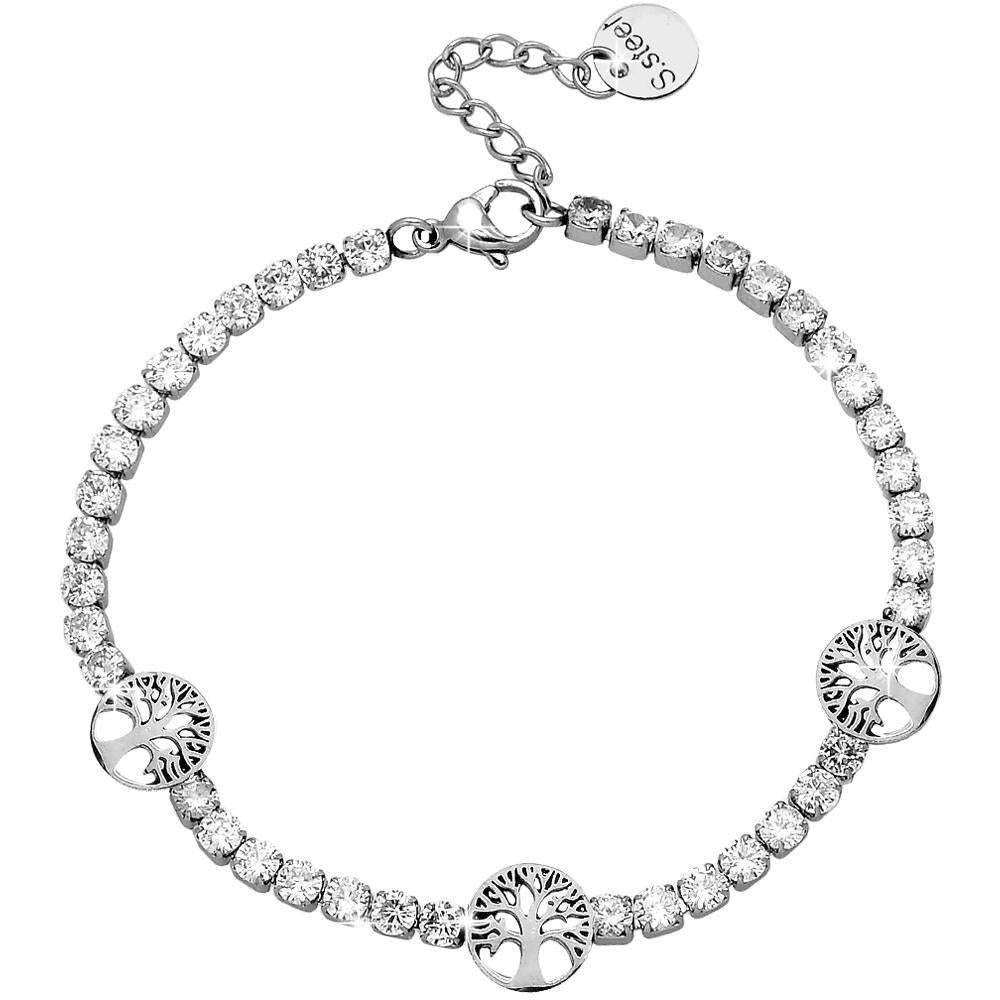Bracciale Tennis con cristalli bianchi e tre charms - Alberi della vita -Beloved_gioielli