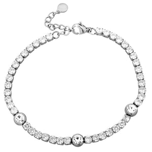 Bracciale Tennis con cristalli bianchi e tre charms - Castoni -Beloved_gioielli