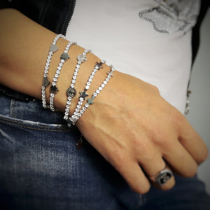 Bracciale Tennis con cristalli bianchi e tre charms - Cuori -Beloved_gioielli