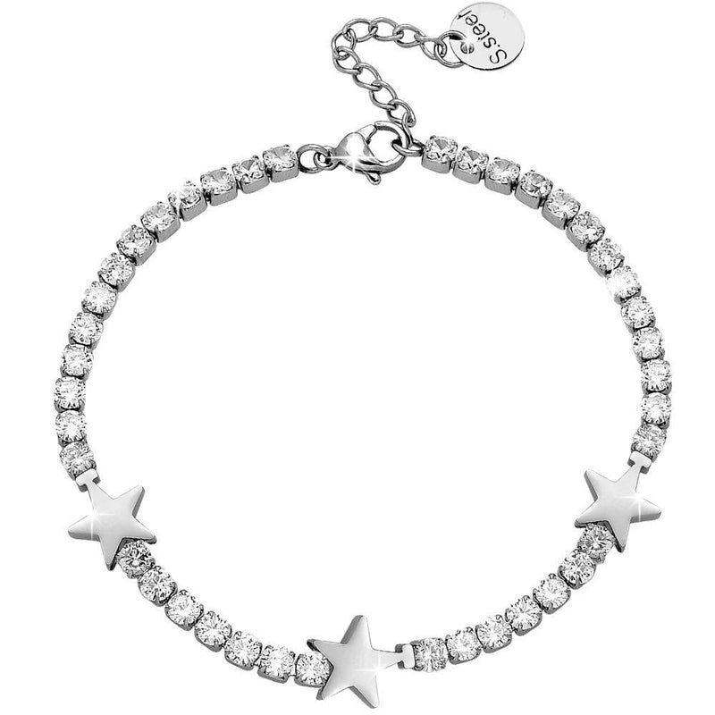 Bracciale Tennis con cristalli bianchi e tre charms - Stelle -Beloved_gioielli