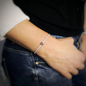 Bracciale Tennis in Acciaio con Cuore centrale Rosso e Cristalli -Beloved_gioielli