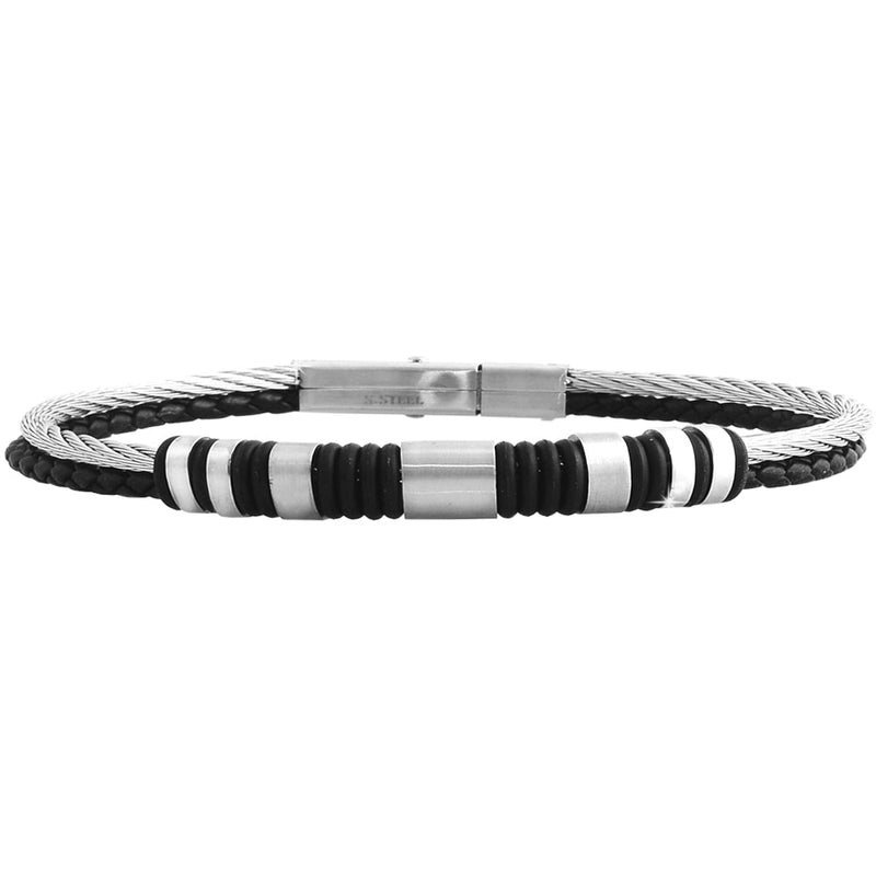 Bracciale Torchon uomo in acciaio e silicone - Silver -Beloved_gioielli