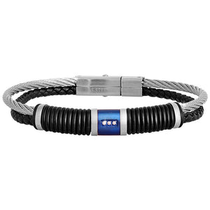 Bracciale Torchon uomo in acciaio e silicone - Silver e Blu -Beloved_gioielli