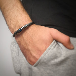 Bracciale Torchon uomo in acciaio e silicone - Silver e Blu -Beloved_gioielli