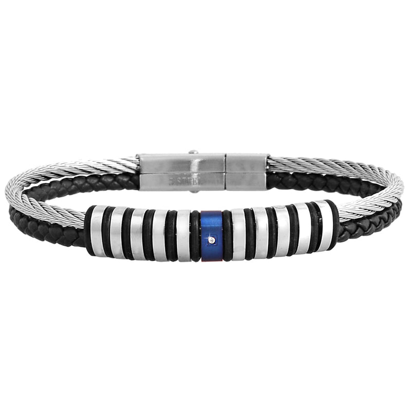 Bracciale Torchon uomo in acciaio e silicone - Silver e Blu -Beloved_gioielli