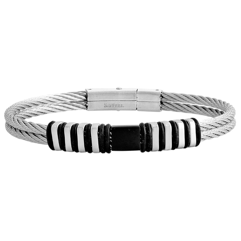 Bracciale Torchon uomo in acciaio e silicone - Silver e Nero -Beloved_gioielli