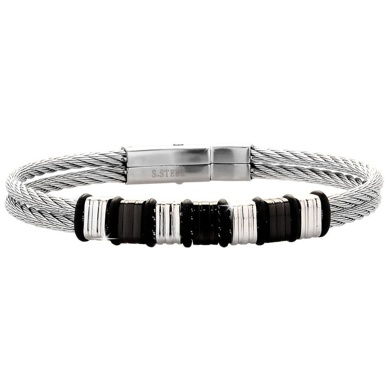 Bracciale Torchon uomo in acciaio e silicone - Silver e Nero -Beloved_gioielli