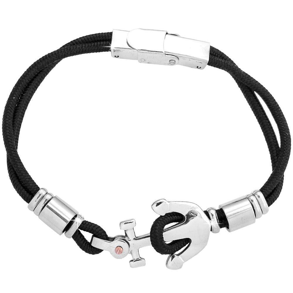 Bracciale uomo con Ancora in acciaio - Black -Beloved_gioielli