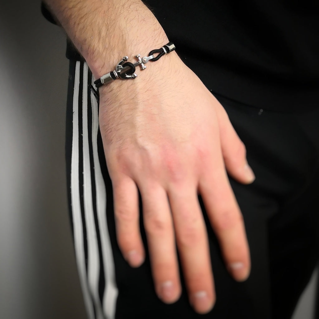 Bracciale uomo con Ancora in acciaio - Black -Beloved_gioielli