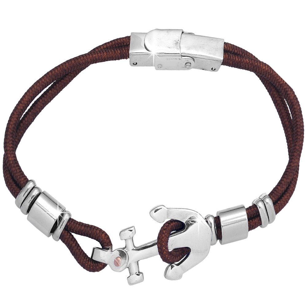 Bracciale uomo con Ancora in acciaio - Brown -Beloved_gioielli