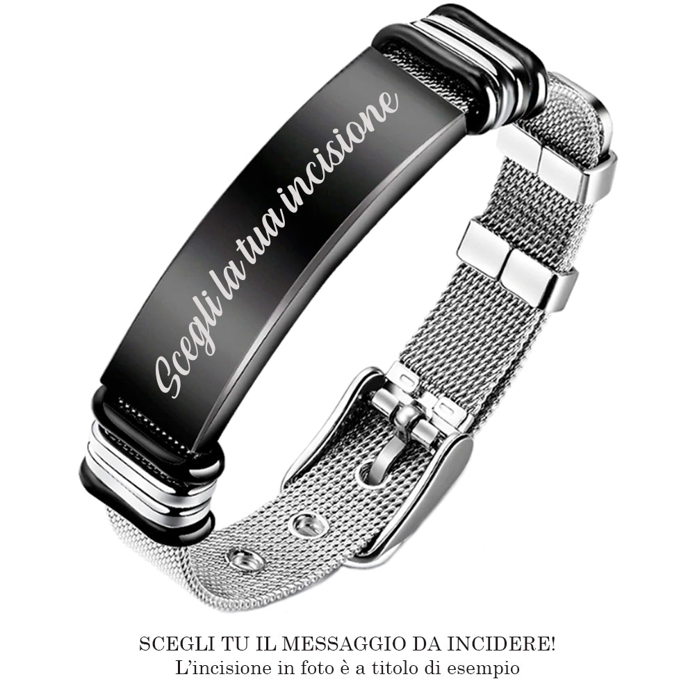 Bracciale uomo con cinturino semirigido e fibbia - Piastrina black -Beloved_gioielli