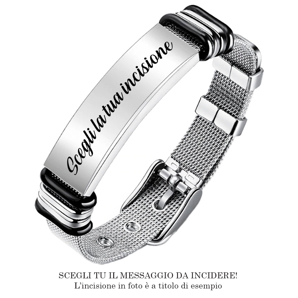 Bracciale uomo con cinturino semirigido e fibbia - Piastrina silver -Beloved_gioielli
