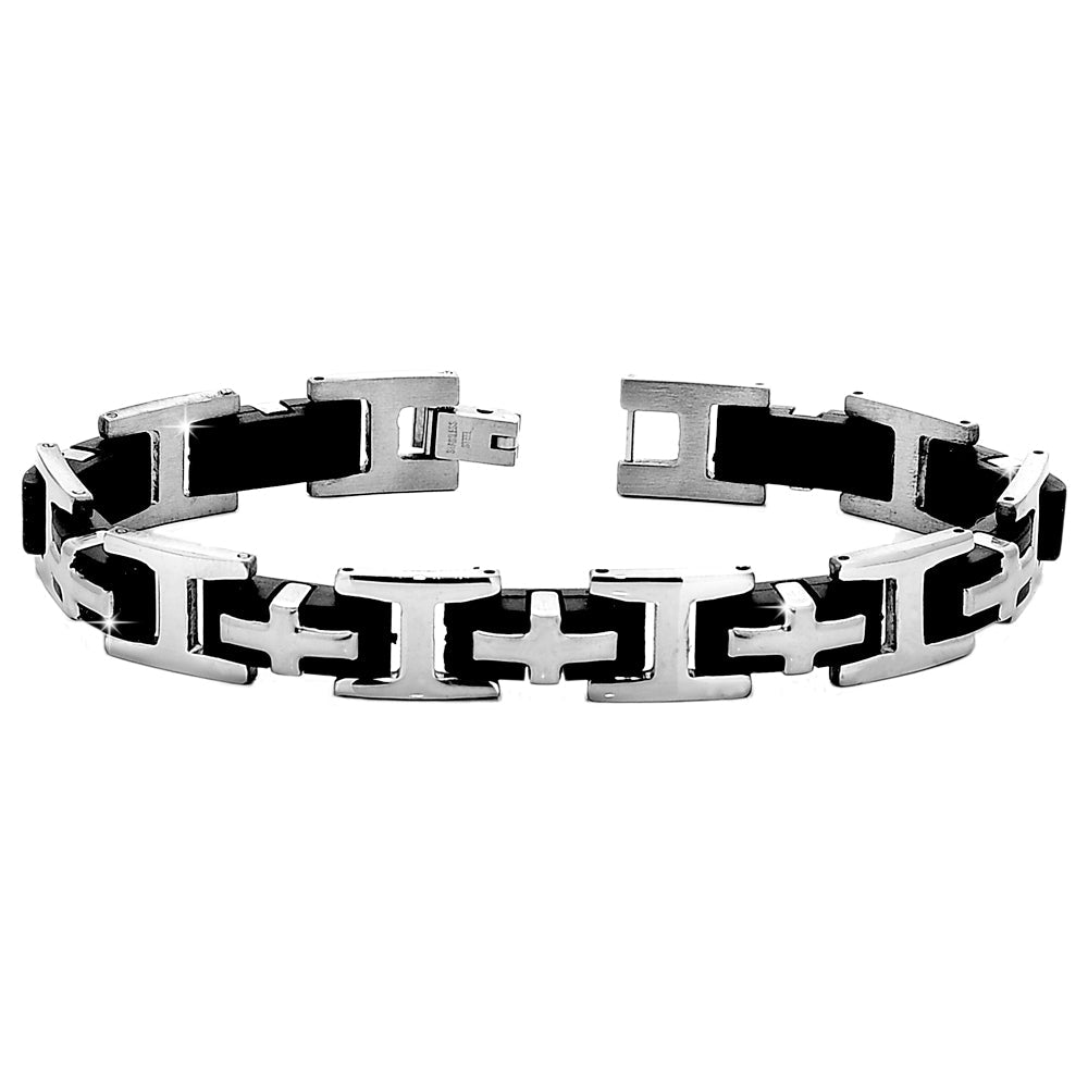 Bracciale uomo con maglie in acciaio silver e silicone nero -Beloved_gioielli