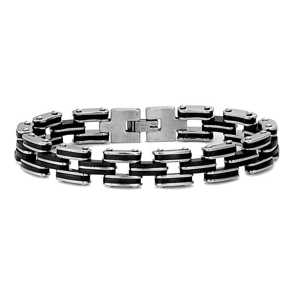 Bracciale uomo con maglie in acciaio silver e silicone nero -Beloved_gioielli