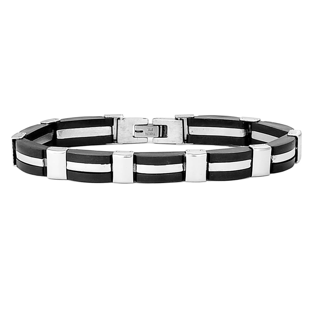 Bracciale uomo con maglie in acciaio silver e silicone nero -Beloved_gioielli