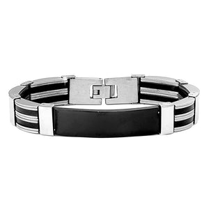 Bracciale uomo con maglie in silicone nero e acciaio - Piastrina black -Beloved_gioielli