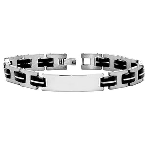 Bracciale uomo con maglie in silicone nero e acciaio - Piastrina silver -Beloved_gioielli