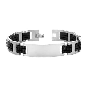 Bracciale uomo con maglie in silicone nero e acciaio - Piastrina silver -Beloved_gioielli