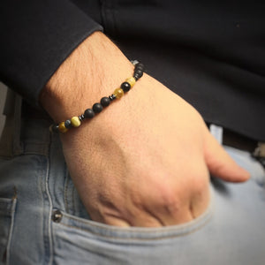 Bracciale uomo con pietre dure naturali e divisori double round in ematite -Beloved_gioielli