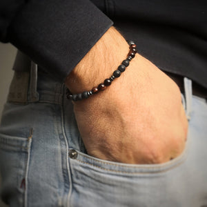 Bracciale uomo con pietre dure naturali e divisori double round in ematite -Beloved_gioielli