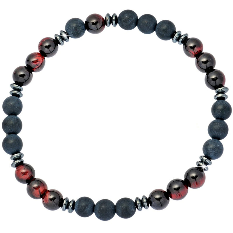 Bracciale uomo con pietre dure naturali e divisori double round in ematite -Beloved_gioielli