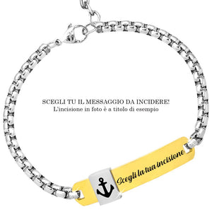 Bracciale uomo con targhetta e simbolo - Ancora Colore Silver e Gold -Beloved_gioielli