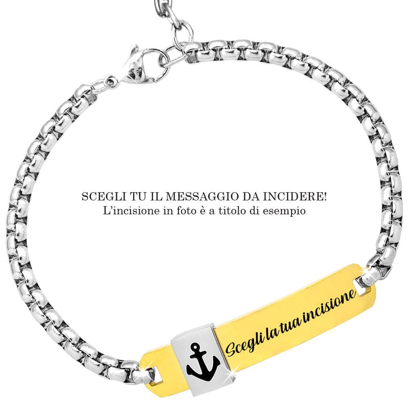 Bracciale uomo con targhetta e simbolo - Ancora Colore Silver e Gold -Beloved_gioielli