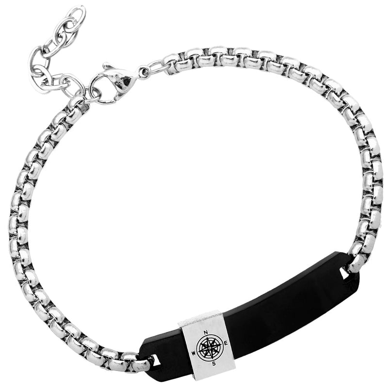 Bracciale uomo con targhetta e simbolo - Stella Polare Colore Silver e Nero -Beloved_gioielli