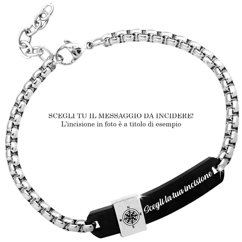 Bracciale uomo con targhetta e simbolo - Stella Polare Colore Silver e Nero -Beloved_gioielli