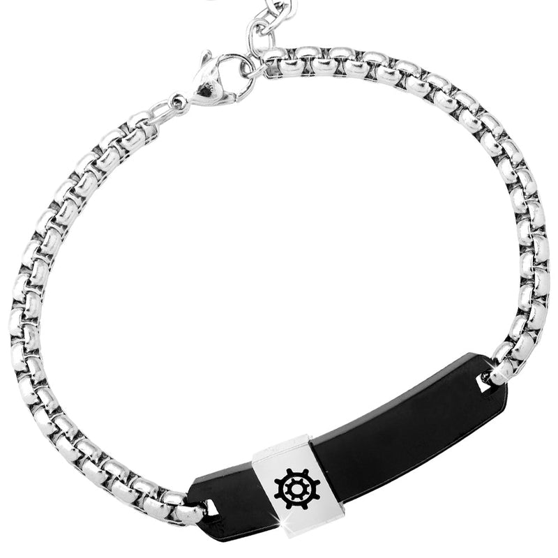 Bracciale uomo con targhetta e simbolo - Timone Colore Silver e Nero -Beloved_gioielli