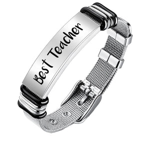 Bracciale uomo Edizione Insegnanti cinturino e piastrina silver con incisione "Best teacher" -Beloved_gioielli