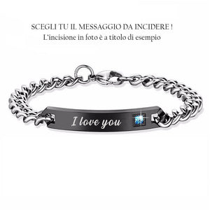 Bracciale uomo in acciaio con cristallo - personalizzabile con incisione -Beloved_gioielli