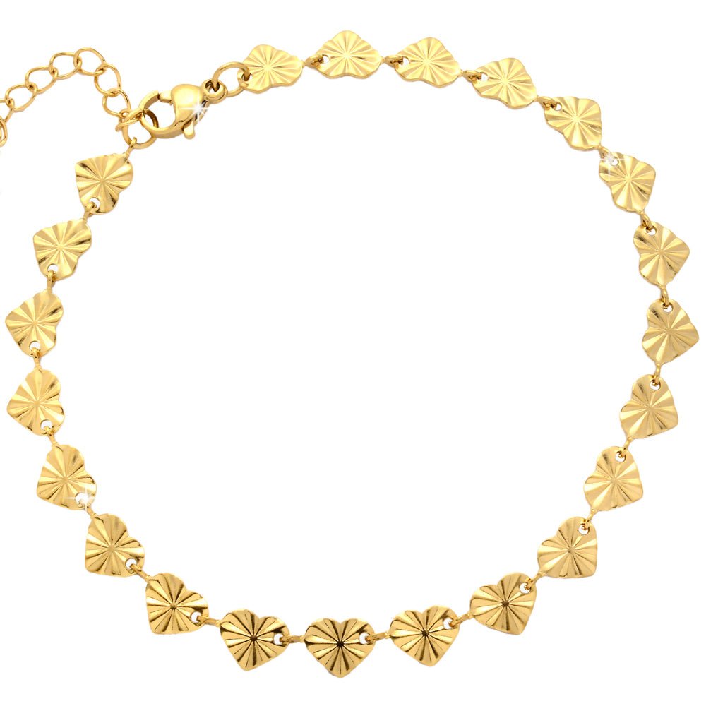 Cavigliera in acciaio con charms in rilievo colore gold - Cuori -Beloved_gioielli