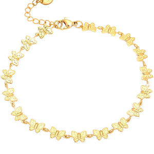 Cavigliera in acciaio con charms in rilievo colore gold - Farfalla -Beloved_gioielli