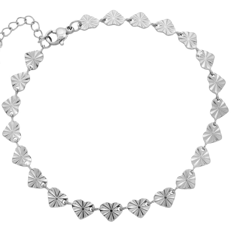 Cavigliera in acciaio con charms in rilievo colore silver - Cuori -Beloved_gioielli