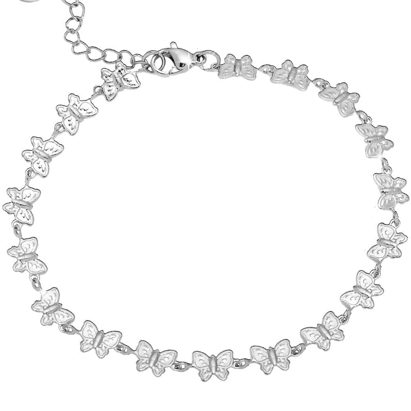 Cavigliera in acciaio con charms in rilievo colore silver - Farfalle -Beloved_gioielli