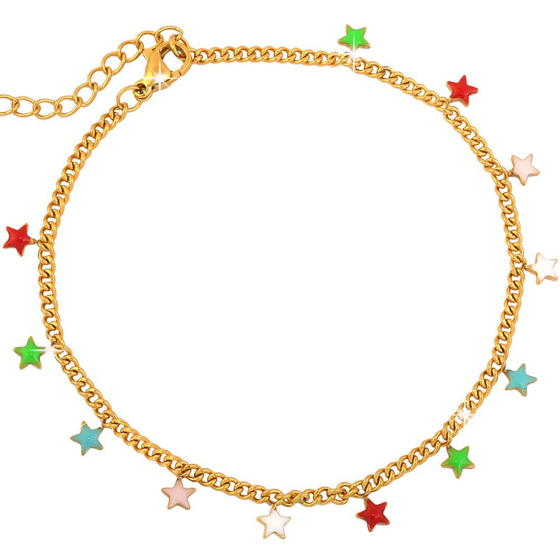 Cavigliera in acciaio con charms pendenti smaltati - Gold Stelle -Beloved_gioielli