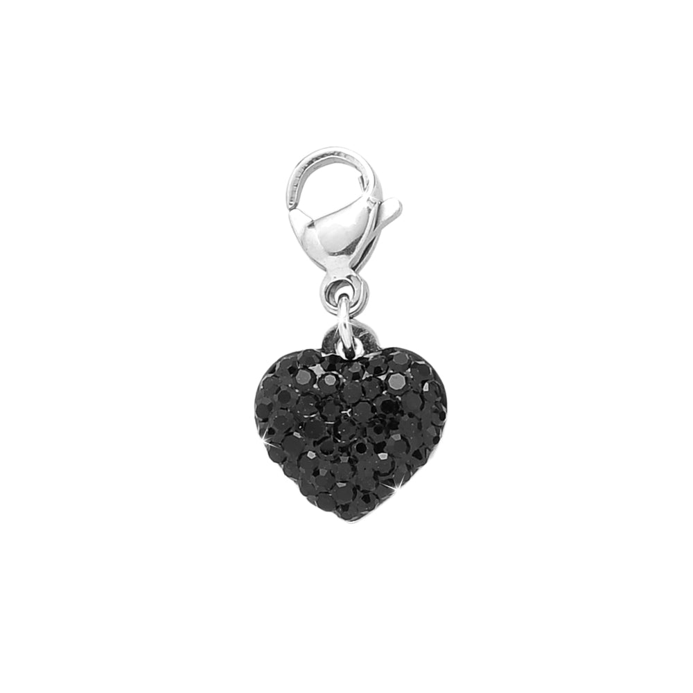 Charm pendente con moschettone a forma di Cuore Cristalli neri -Beloved_gioielli