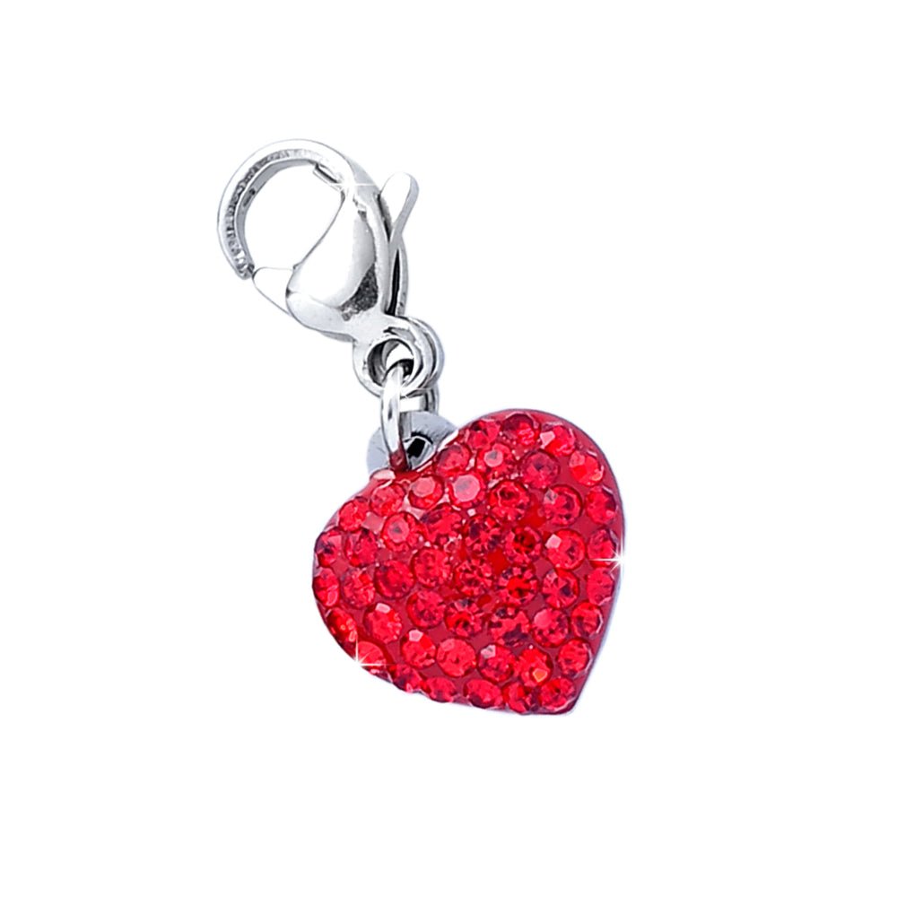 Charm pendente con moschettone a forma di Cuore Cristalli rossi -Beloved_gioielli