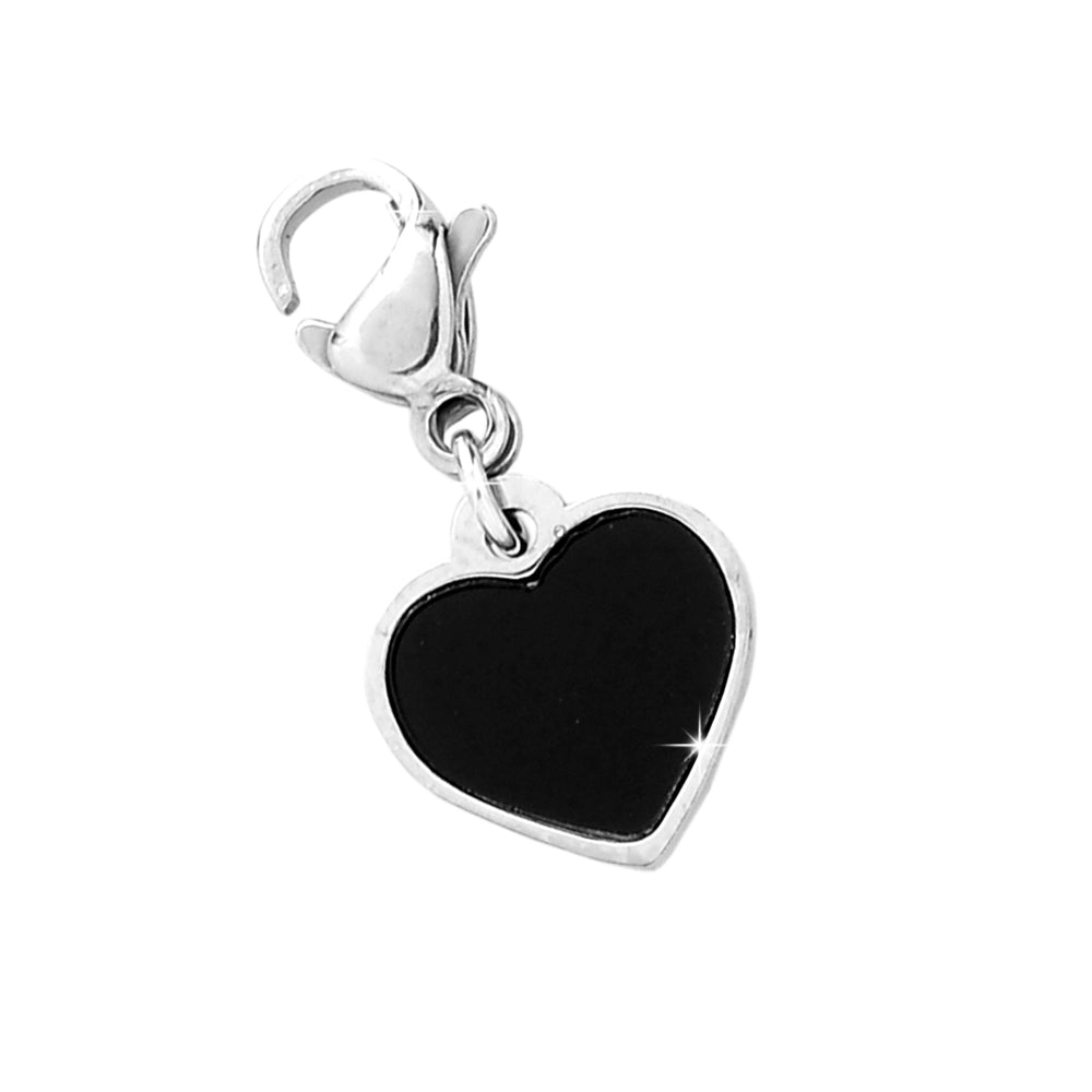 Charm pendente con moschettone a forma di Cuore Smalto nero -Beloved_gioielli